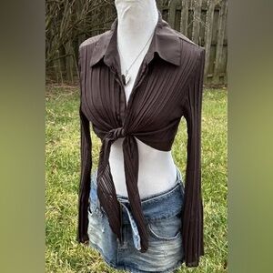 Urban outfitters cropped long sleeve wrap around blouse